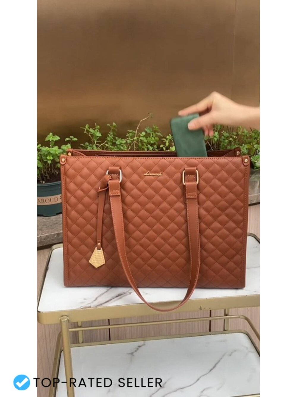 Quilted Laptop Lunch Tote Bag with Insulated Compartment and Wallet - Picture 6 of 6